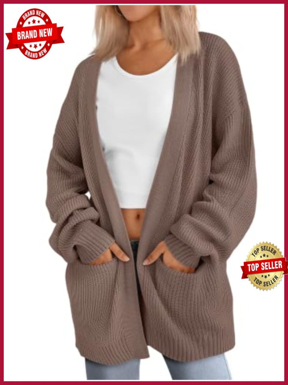 Oversized Soft Knit Cardigan Sweater with Pockets Open Front Fall
